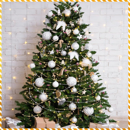 Jansun Christmas Tree Beads Garland, 2 Rolls 197 Feet Gold Silver Christmas Pearl Strands Chain Bead Garland for Christmas Tree Fireplace Wreath Crafts Wrapping Wedding Party Decoration