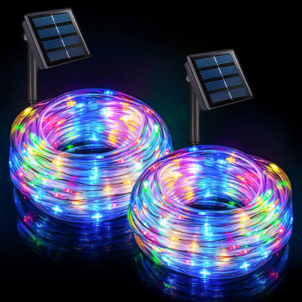 33 Ft 100 LED Solar Camping Lights, 2 Pack Trampoline Lights Solar Powered, 8 Modes Solar Lights for Camping Tent Slid Ladder Trampoline Accessories (Multicolor)