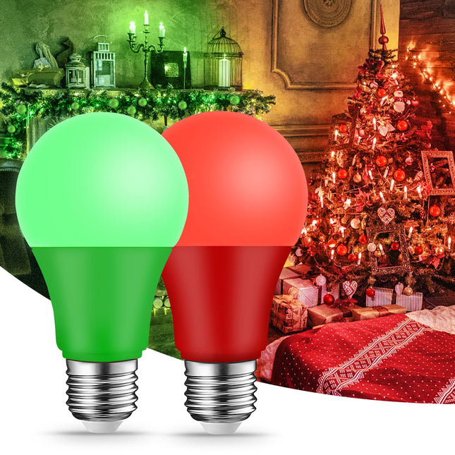 Red Light Bulb Green Light Bulbs Colored Bulb, 9W (6W Equivalent), E26 Base for Halloween Christmas Party Bar Decor (1 Red+1 Green)