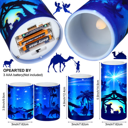 Tiamon Christmas Nativity Scene Candles LED Religious Theme Flameless Candles Battery Operated LED Warm Light Flickering Candles Xmas Pillar Candle Set for Holiday Table Decorations (Romantic)