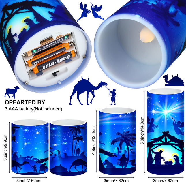Tiamon Christmas Nativity Scene Candles LED Religious Theme Flameless Candles Battery Operated LED Warm Light Flickering Candles Xmas Pillar Candle Set for Holiday Table Decorations (Romantic)