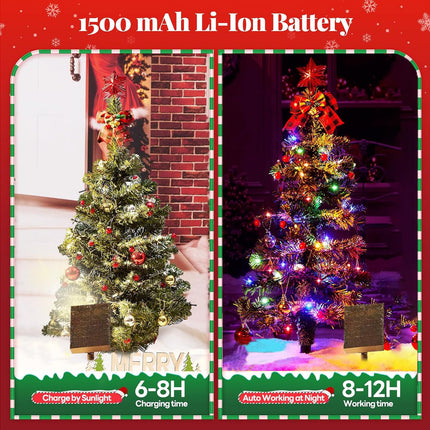 d Set of 2 Solar Christmas Tree 39 Inch Outdoor Christmas Tree with 100 LEDs, 8 Flashing Patterns with Ornaments for Outsdie Holiday Display Yard Front Porch Pathway Grave Cemetery Decor
