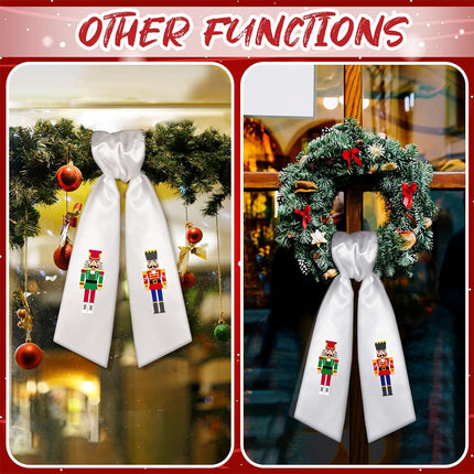 Wreath Sash for Front Door Wreath Satin Sash for Wreath Embroidery Monogram Wreath Sash Accessories Xmas Party Yard Doorway Indoor Outdoor Wall(Red, White,Nutcracker)