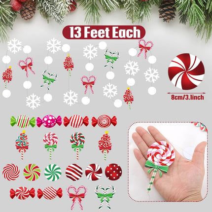 XunYee 78 ft Candyland Christmas Trees Decorations Christmas Candy Garland Red and Green Candy Cane Lollipop Snowflake Dot Peppermint Hanging Garland for Xmas Holiday Year Party Decor
