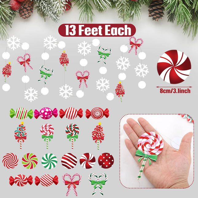 XunYee 78 ft Candyland Christmas Trees Decorations Christmas Candy Garland Red and Green Candy Cane Lollipop Snowflake Dot Peppermint Hanging Garland for Xmas Holiday Year Party Decor