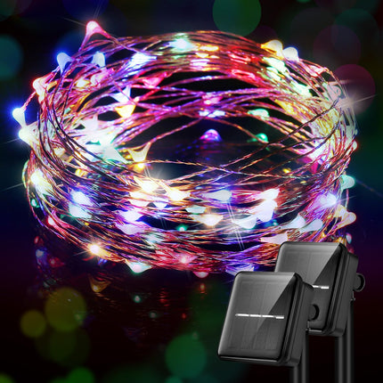 Solar String Lights Outdoor Decorative, 2 Packs 33Ft 100 Led Copper Wire Waterproof Outdoor Fairy String Lights Solar Powered with 8 Mode for Garden, Outdoor, Patio, Yard, Tree, Wedding(Multi)