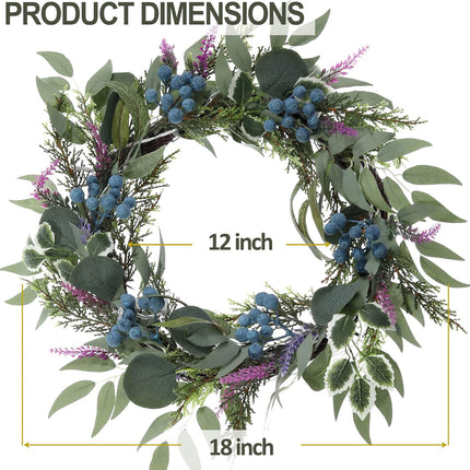 Artgar Eucalyptus Wreath, 18" Front Door Eucalyptus Wreath, Four Season Wreath, Lavender Green Wreath with 20 LED Lights for Front Door, Windows, Walls, Farmhouse, Home Year Round Decoration