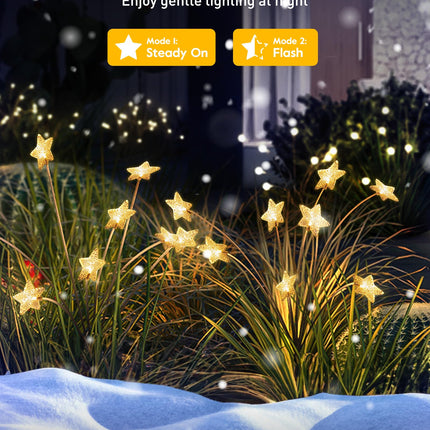 Star Christmas Pathway Lights - 4 Pack 48 LED Firefly Solar Garden Lights with 2 Lighting Modes, Waterproof Solar Walkway Lights, Solar Christmas Lights Decoration for Yard Lawn Walkway, Warm White