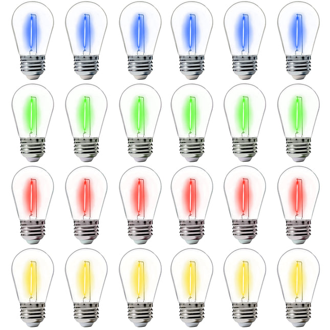 FLSNT 24-Pack S14 Colored LED String Light Bulbs, 1W Waterproof Outdoor Indoor Replacement Bulbs, E26 Base, CRI80, Red/Green/Blue/Warm White