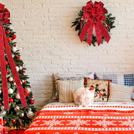 Red Bows for Christmas Tree 13x 53 Inch/Pieces Christmas Tree Topper Bow Red Velvet Fabric Bows Winter Decor for Home Christmas Garland Wedding Party (Red)