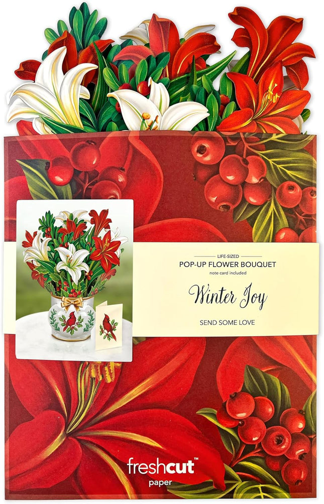 Freshcut Paper Pop Up Cards, Paper Flower Bouquet 3D Popup Greeting Cards with Note Card & Envelope, Birthday Card, Anniversary Card, Get Well s for Women, 12" Winter Joy