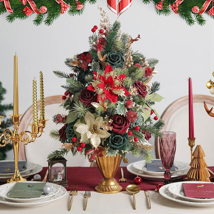 Serra Flora Artificial Christmas Flowers Greenery Combo Box Set Faux Flowers Bulk Flower Leaf with Stems for DIY Tree Ornaments Xmas Wreath Floral Arrangements Centerpieces