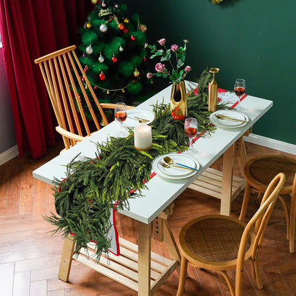 2 Pcs Real Touch Norfolk Pine Garland,Pine Garland for Christmas Decor with Extension Branch,Artificial Green Garlands for Decoration,Christmas Garland Greenery Garland for Mantle Table Wall, 6 Feet