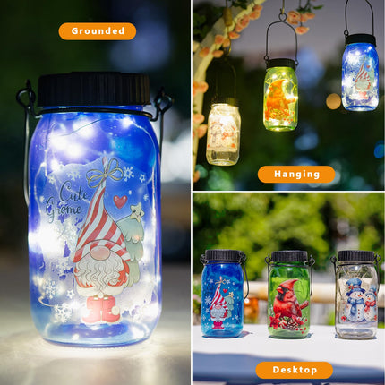 2 Pack Solar Hanging Lanterns, Christmas Outdoor Waterproof Solar Lights with Santa Claus Decor, Mason Jar Garden Tree Table Glass Lights Xmas Decoration