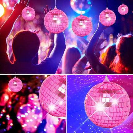 Pink Mini Disco Ball Decor: 60 Pack Hanging Mirror Ball Ornaments 1.2 Inch Disco Balls Decorations Bulk for Party Christmas Tree Cake Room Birthday