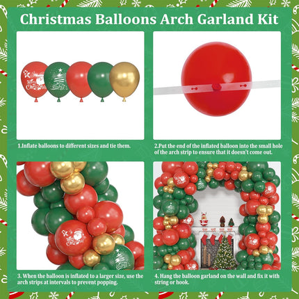 Ouddy Life Christmas Balloon Garland Arch Kit, 181 pcs Christmas Party Decorations Red Green Gold Snowman Christmas Tree Ballooons for Christmas Xmas Holiday Birthday Baby Shower Year Supplies