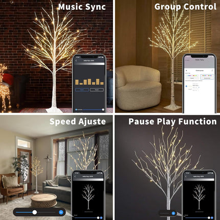 4FT 5FT 6FT Christmas Tree with Lights, 3PACK Smart Lighted Birch Tree with APP Home Decor, Warm White, Timing, Dimmer, Group Control, Music Sync, Christmas Room Decorations Indoor/Outdoor Use