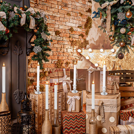 LED Flameless Window Candles with Remote Timer Sliver Base 10 PCS Battery Operated Flickering Taper Candle Lights with Removable Candle Holders Best for Xmas Wedding Home Dinner Décor