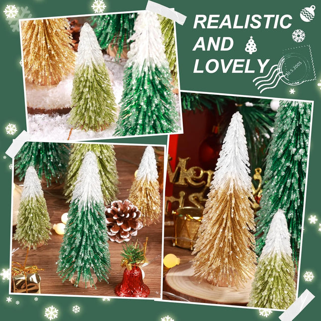 Hatisan 6pcs Mini Christmas Trees Bottle Brush Trees with Wooden Base Artificial Christmas Trees Christmas Decor for Village Tabletop Party Craft Indoor Outdoor(Mixed Colors)