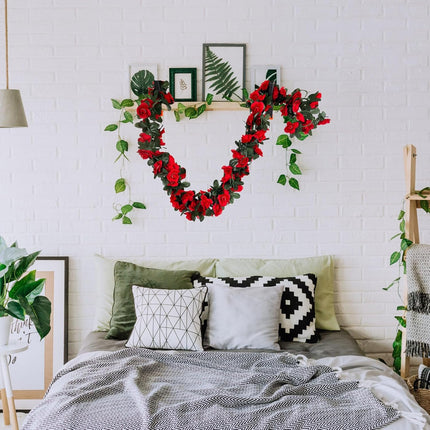 8Pcs 63Ft Red Rose Garland, Fake Flower Garland Rose Vines, Artificial Rose Vine Flowers, Rose Hanging Flowers Garland for Party Wedding, Garden, Room Table, Christmas, Backdrop Wall Arch Decor