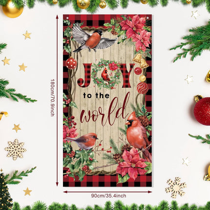 Christmas Door Cover Cardinal Red Bird Xmas Hanging Door Cover Xmas Front Door Decorative Joy to The World Christmas Party Supplies Holiday Decor, 70.9 x 35.4 Inch
