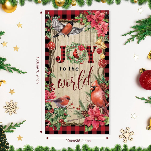 Christmas Door Cover Cardinal Red Bird Xmas Hanging Door Cover Xmas Front Door Decorative Joy to The World Christmas Party Supplies Holiday Decor, 70.9 x 35.4 Inch