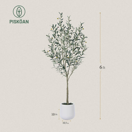 Artificial Olive Tree,6ft Tall Faux Olive Trees with White Planter,Large Fake Olive Plant with Natural Wood Trunk/Realistic Leaves Fruits for Home Office Decor Indoor and Housewarming