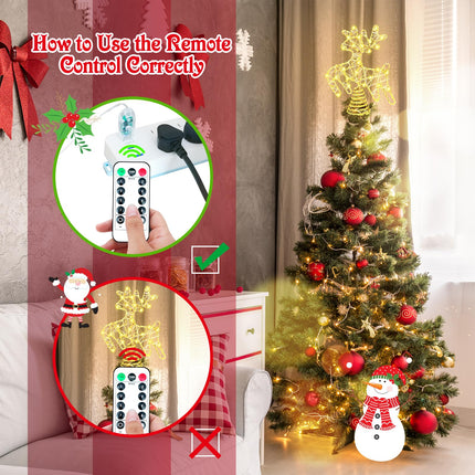 Lighted Reindeer Christmas Tree Topper, 10" 40 LED 2D Deer Christmas Tree Topper with Warm Lights, 8 Lighting Mode with Timer for Christmas, Holiday, Winter Home Decor, USB Plug in/Wire 9.84Ft