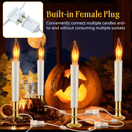 Meonum 4 Pcs Window Candles Kit Electric Christmas Window Candle, Flicker Flame Electric Window Candle Light with Gold Base, 5 Bulb and 5 Suction Cup Holder for Window Table Holiday Decor
