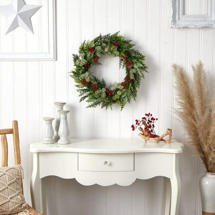 Nearly Natural 24in. Cedar, Eucalyptus and Berries Artificial Christmas Wreath