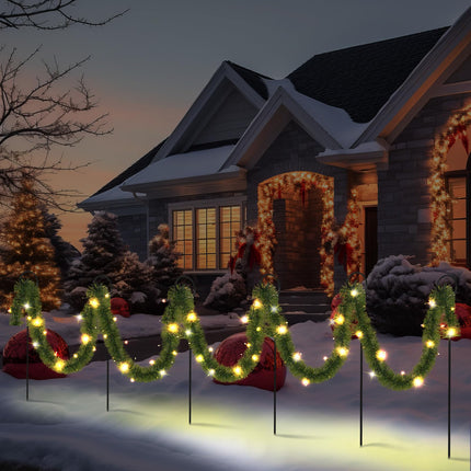 Christmas Pathway Lights Outdoor 50 ft Pre Lit Garland Walkway Lights Decoration Solar Christmas Green Garland with 100 LED and Walkway Stakes for Yard Lawn Garden Outdoor