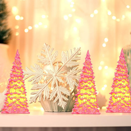 4 Pcs LED Resin Table Christmas Tree with Sequins 6.3'' Tall Glitter Tabletop LED Trees Battery Operated Lighted Christmas Tree Decor for Xmas Party Decor Centerpiece s(Pink)