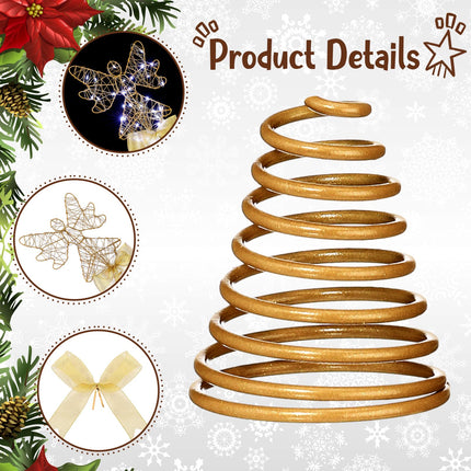Sumind Angel Christmas Tree Topper Bow 9 Inch Lighted Christmas Tree Topper Glittered Angel Tree Topper with 30 LED String Light Christmas Tree Ornament Xmas Tree Decoration Supplies(Gold)