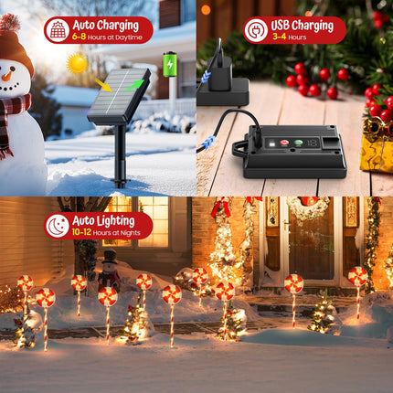 Christmas Decorations Outdoor, 6 Pack 24" Large Lollipop Candy Cane Christmas Decorations Outdoor with 84 Brighter LED & 10 Lighting Modes, Solar Christmas Pathway Lights for Yard Xmas
