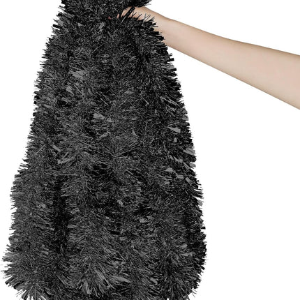 33 Feet Black Christmas Tinsel Garland, Christmas Metallic Hanging Tinsel Garland for Halloween Xmas Tree Home and Party Decoration
