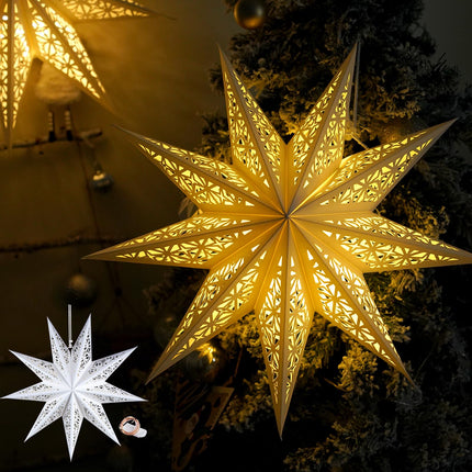 Christmas Star Paper Lantern with Fairy Lights – Hanging Lighted Paper Star Lampshade for Indoor Holiday & Party Decorations, Home & Window Décor
