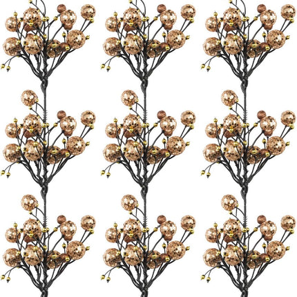 KI Store Champagne Christmas Berry Pick Stem Pack of 9 Artificial Glittered Berries Ornaments Floral Stems for Xmas Tree Wreath Garland Decoration