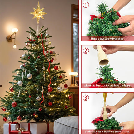 MUMTOP Christmas Tree Topper, Gold Christmas Star Tree Topper with Lights for for Christmas Tree Home Holidays Xmas Indoor Home Decor, 14 inch