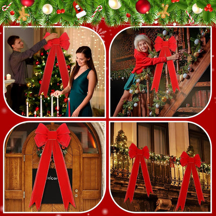 Zeyune 12 Pcs Large Christmas Red Bows with Gold Edge Velvet Xmas Wreath Bows 10" x 26" Christmas Tree Topper Bows for Holiday Party Supplies Indoor Outdoors Wrapping Decorations
