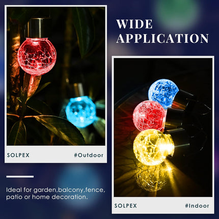 Solpex Hanging Solar Lights Outdoor, 8 Pack Decorative Cracked Glass Ball Light, Solar Powered Waterproof Globe Lighting, Hanging