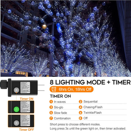 66FT 200 LED Christmas Lights with Timer, Twinkle Fairy Lights String with 8 Flashing Modes String Lights for Indoor Bedroom Outdoor Christmas Trees Garland Wreath Holiday Decorations, Cool White