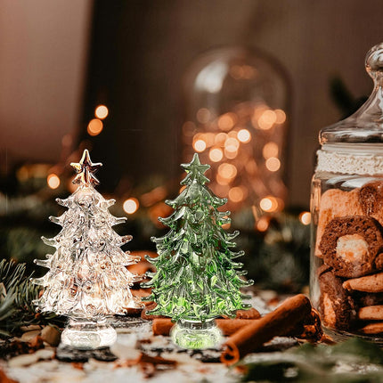 Crystal Christmas Tree Figurine Set Mini Handmade Glass Tree for Holiday Decor, Miniature Green & Clear Trees as Tabletop Ornaments Centerpieces, Festival s for Christmas Home Decor Craft Party