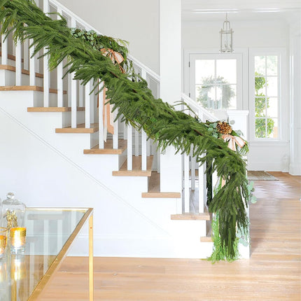 Norfolk Pine Garland Christmas Garland, 6FT Cedar Garland Real Touch Artificial Greenery Garland Christmas Decorations for Mantle, Table, Wall, Indoor, Outdoor, Holiday (2 PCS)