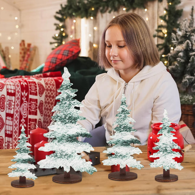 5 Pcs Wooden Christmas Tree Natural Green Christmas Trees Tabletop Decor Rustic Xmas Table Centerpieces Wooden Signs Christmas Wooden Block Ornaments for Home Office Farmhouse Xmas Party Decor 5 Sizes