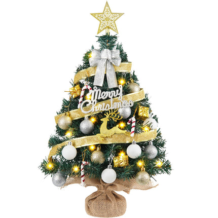 Mini Christmas Tree with 40 LED String Lights 24In/2FT Small Artificial Christmas Tree with 8 Modes Tabletop Fireplace Mantel Table Christmas Decorations Home Indoor Decor