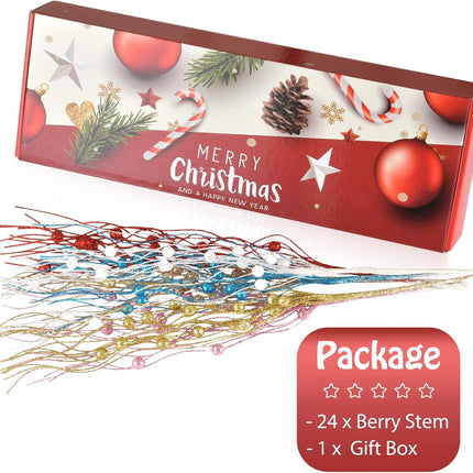 Christmas Artificial Glitter Berry Stem Decorations Decorative Bead Sticks Xmas Picks Glittery Twigs Branches for Christmas Tree Wreath Vase Decor Party Ornaments Black 24 PCS