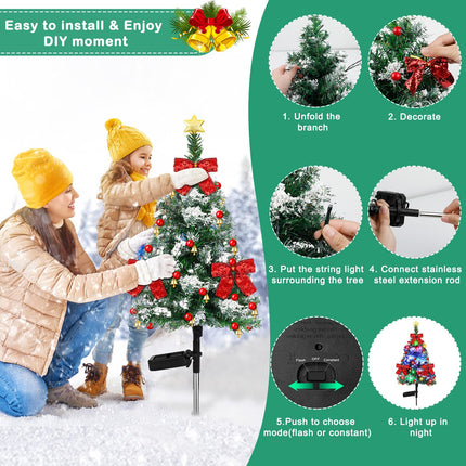 2 Pack 32 inch Solar Xmas Tree Light Outdoor Tree with 20 LED Lights Waterproof Christmas Pathway Light Solar Christmas Decorations for Yard Garden Lawn Walkway