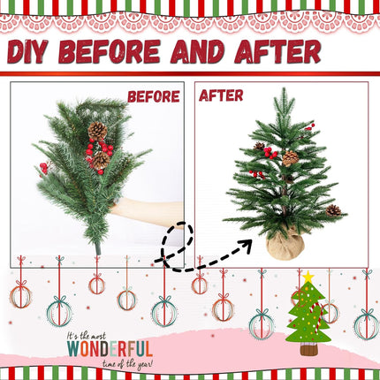 Small Christmas Tree with Lights Tabletop Christmas Tree with 57 PE Tips, 8 Pinecones, 8 Berries, 45 Lights Fluffy Pre-Decorated 2ft Xmas Tree - Add Festival Touch Green Mini Christmas Tree