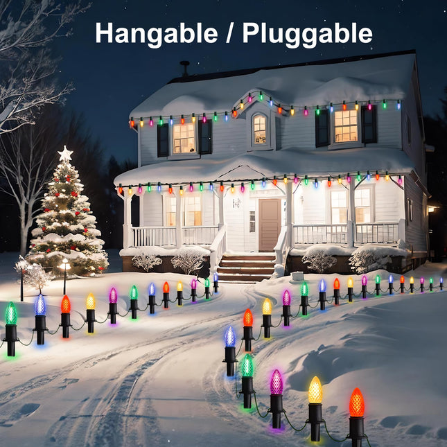 J-HVA 𝙇𝙀𝘿 C9 Strawberry Christmas Pathway Lights - 29ft Christmas Multicolor String Lights Outdoor Waterproof Walkway Lights with 25 Marker Stakes for Xmas Tree Yard Garden Decoration (25 Lights)