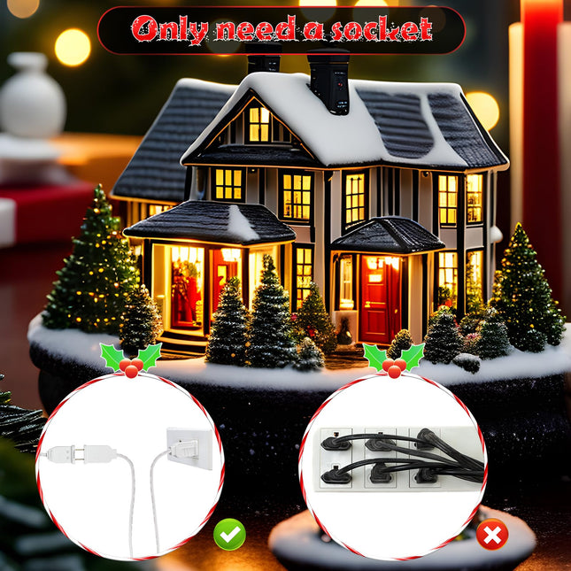 Meonum Accessory Cord with Two LED Bulbs, Blow Mold Christmas Village Light with Outlet and Plug, Double Spare Fuse C7 Light Bulb Christmas Village Accessories White Indoor String Lights (5 Pack)